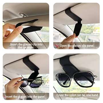 CMWWYFC 2Pcs Sunglass Holder for Car, Magnetic Leather Eyeglass Hanger Clip for Car Sun Visor, Sunglasses Holder and Ticket Card Clip for Car Visor Accessories