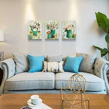 Wood grain Still life flowers Watercolor painting Canvas Wall Art for kitchen 3 piece Wall Decor for dining room bedroom Decorations Canvas Prints Home Decoration for Living Room Poster Artwork