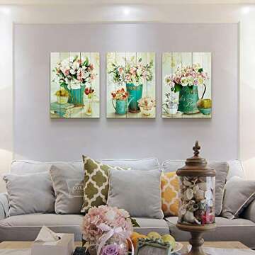 Wood grain Still life flowers Watercolor painting Canvas Wall Art for kitchen 3 piece Wall Decor for dining room bedroom Decorations Canvas Prints Home Decoration for Living Room Poster Artwork