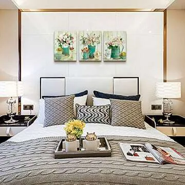 Wood grain Still life flowers Watercolor painting Canvas Wall Art for kitchen 3 piece Wall Decor for dining room bedroom Decorations Canvas Prints Home Decoration for Living Room Poster Artwork
