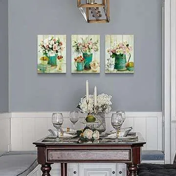 Wood grain Still life flowers Watercolor painting Canvas Wall Art for kitchen 3 piece Wall Decor for dining room bedroom Decorations Canvas Prints Home Decoration for Living Room Poster Artwork