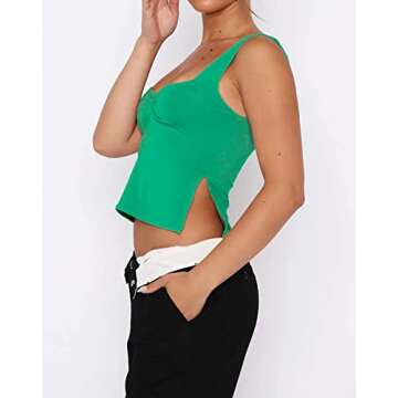 TiulZial Women's Sleeveless Backless Going Out Crop Tank Top Sexy Pleated Bustier Sweetheart Neck Strappy Y2K Slits Cropped Tops Green Crop Top,S