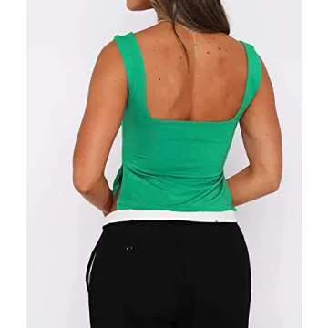 TiulZial Women's Sleeveless Backless Going Out Crop Tank Top Sexy Pleated Bustier Sweetheart Neck Strappy Y2K Slits Cropped Tops Green Crop Top,S