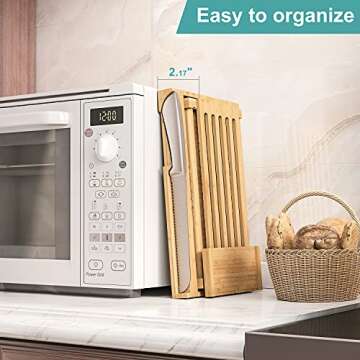 Bamboo Bread Slicer with Serrated Knife, Adjustable Bread Slicer Guide with 3 Thickness Size, Foldab...