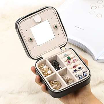 TRODANCE Jewelry Travel Case with Mirror,Small Travel Jewelry Organizer, Portable Jewelry Box Travel...