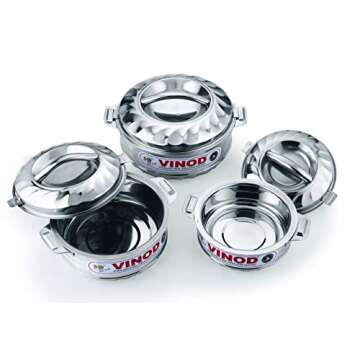 Vinod 3-Piece Insulated Casserole Food Warmer/Cooler Hot Pot Gift Set, 1000mL+1500mL+2500mL, Stainless Steel