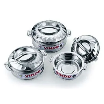 Vinod 3-Piece Insulated Casserole Food Warmer/Cooler Hot Pot Gift Set, 1000mL+1500mL+2500mL, Stainless Steel