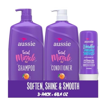 Aussie Total Miracle Hair Care Bundle: Shampoo, Conditioner & Treatment for Damaged Hair, 26.2 & 8 F...