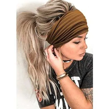 Wide Headbands for Women Black Stylish Head Wraps Boho Thick Hairbands Large African Sport Yoga Turban Headband Hair Accessories (Pack of 4)