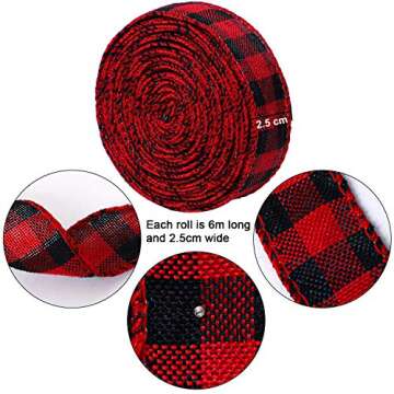URATOT Red and Black Plaid Burlap Ribbon Christmas Wired Ribbon Wrapping Ribbon for Christmas Crafts...