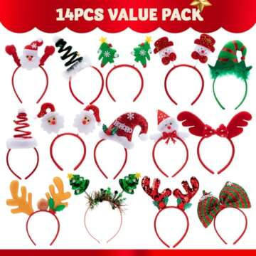 JOYIN 14 PCS Christmas Headbands with Different Designs Christmas Party Holiday Headbands for Kids W...