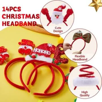 JOYIN 14 PCS Christmas Headbands for Parties and Fun