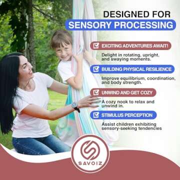 Savoiz - Therapy Swing for Kids - Durable, Adjustable & Easy Install - Suitable for Indoor/Outdoor Use - Soothing for Sensory Processing Disorder & Special Needs - Tie Dye Multi