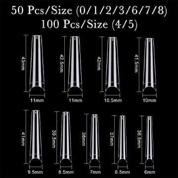 Extra Long Coffin Nail Tips, Clear Acrylic Nail Tips 550 Pcs Half Cover Artificial False Nails for Salons and DIY Nail Art with Box (9 Sizes)