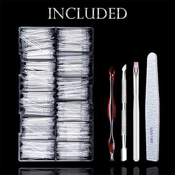 Extra Long Coffin Nail Tips, Clear Acrylic Nail Tips 550 Pcs Half Cover Artificial False Nails for Salons and DIY Nail Art with Box (9 Sizes)