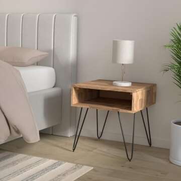 SIMPLIHOME Hunter Solid Mango Wood and Metal 22 inch wide Square Mid Century Modern End Side Table i...