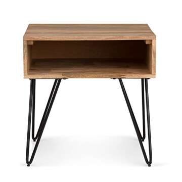 SIMPLIHOME Hunter Solid Mango Wood and Metal 22 inch wide Square Mid Century Modern End Side Table in Natural with Storage, 1 Shelf, for the Living Room and Bedroom