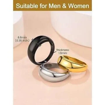 GOLDCHIC JEWELRY High Polished Silver Dome Ring for Women, Big Large Finger Danity Ring Chunky Wide Statement Ring, Size 8 Ring