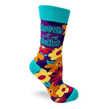 Fabdaz Women's Novelty Floral Crew Socks with Funny Saying - Fresh Out of F-cks - 1 Pair - 1 Size Fi...