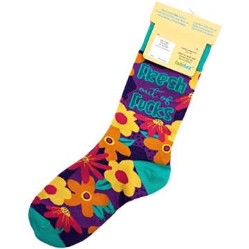 Fabdaz Women's Novelty Floral Crew Socks with Funny Saying - Fresh Out of F-cks - 1 Pair - 1 Size Fits Most