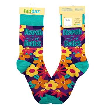 Fabdaz Women's Novelty Floral Crew Socks with Funny Saying - Fresh Out of F-cks - 1 Pair - 1 Size Fits Most