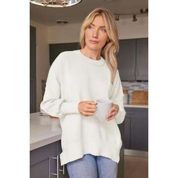 EFAN Women's Oversized Sweaters 2025 Fall Trendy Crewneck Batwing Sleeve Chunky Knit Long Pullover Cute Tunic Tops Dress Winter Clothes Cashmere Fashion Outfits Ladies Clothing White L