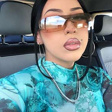 Trendy SENMARIES Rimless Y2K Sunglasses for Eye Protection