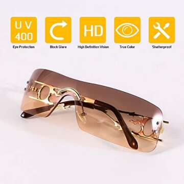 Trendy SENMARIES Rimless Y2K Sunglasses for Eye Protection