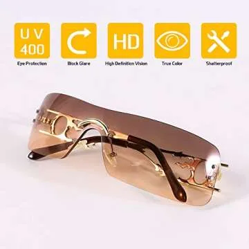 Trendy SENMARIES Rimless Y2K Sunglasses for Eye Protection