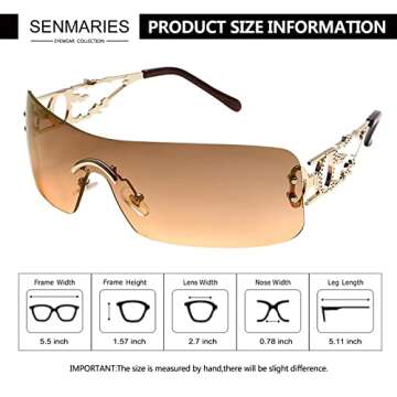 Trendy SENMARIES Rimless Y2K Sunglasses for Eye Protection