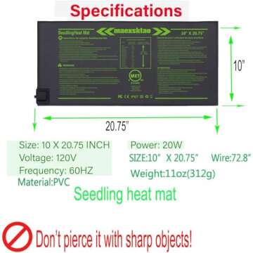 Seedling Heat Mat 10" x 20.75", IP67 Waterproof Hydroponic Heating Mat, Seed Plant Propagation Mat, 2Pack Plant Heating Mat,MET Certified (with 4 Gardening Tools)
