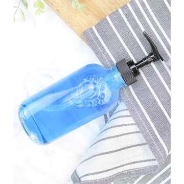 Cornucopia Brands 8oz Clear Glass Pump Bottles (4-Pack w/Black Plastic Pumps), Great as Essential Oil Bottles, Lotion Bottles, Soap Dispensers, and More