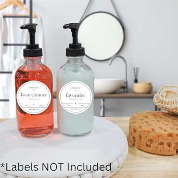 Cornucopia Brands 8oz Clear Glass Pump Bottles (4-Pack w/Black Plastic Pumps), Great as Essential Oil Bottles, Lotion Bottles, Soap Dispensers, and More