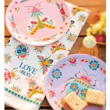 Karma, 7.75 inches Melamine Dessert Plates Set of 4, Reusable Dishwasher Safe Plates for Outdoor and Indoor, Bugs