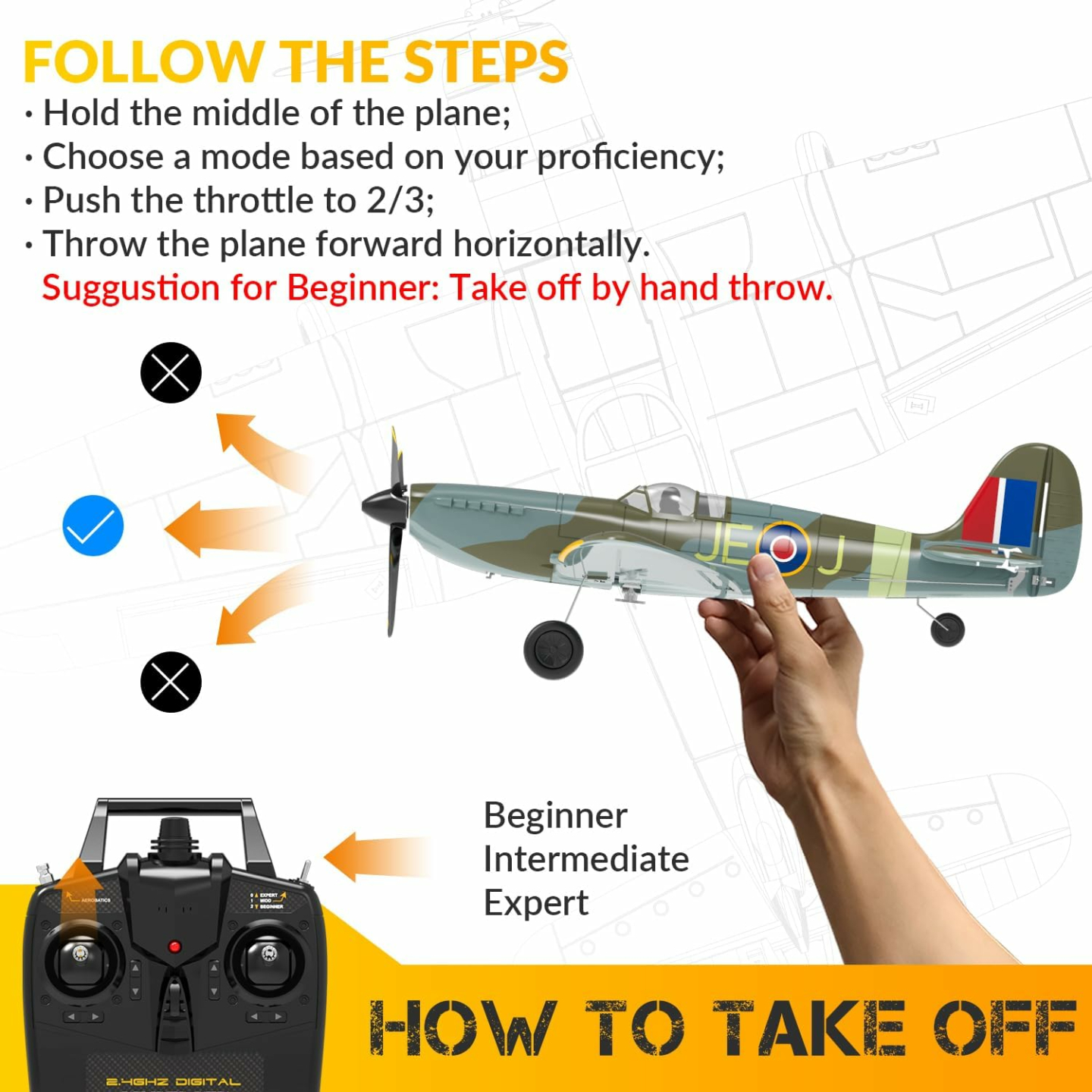 CKYSCHN Spitfire V2 RC Plane with Stabilization System