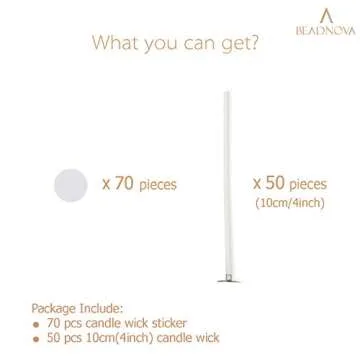 BEADNOVA Candle Cotton Wicks 4 Inch 50pcs with Stickers Short Candle Making Wicks and Double Sided Stickers for Making DIY