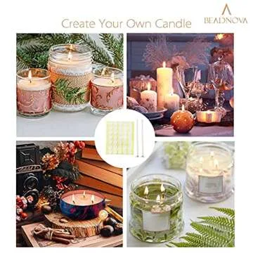 BEADNOVA Candle Cotton Wicks 4 Inch 50pcs with Stickers Short Candle Making Wicks and Double Sided Stickers for Making DIY