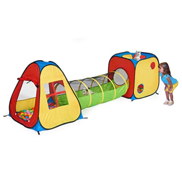 UTEX 3 in 1 Pop Up Play Tent with Tunnel and Ball Pit for Kids, Indoor/Outdoor Fun