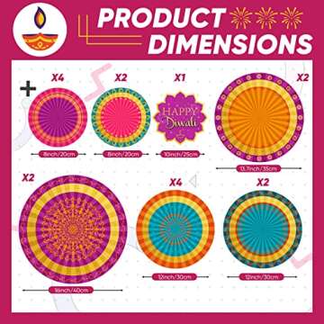 Hanaive 17 Pieces Happy Diwali Hanging Paper Fan Decorating Deepavali Themed Round Pattern Paper Garlands Set Indian Diwali Party Decoration for Indoor Decorations Hindu Diwali Greeting Party Supplies