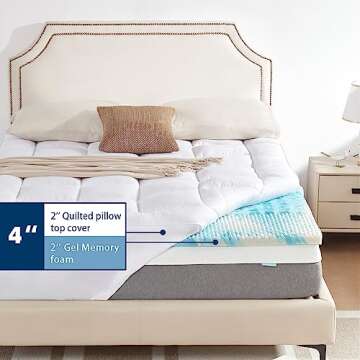 SINWEEK Dual Layer 4 Inch Memory Foam Mattress Topper, Full Size, 2 Inch Cooling 5-Zone Gel Memory F...
