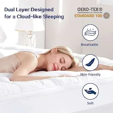 SINWEEK Dual Layer 4 Inch Memory Foam Mattress Topper, Full Size, 2 Inch Cooling 5-Zone Gel Memory Foam Plus 2 Inch Extra Thick Pillowtop Cover, Pressure Relieve Soft Mattress Pad,Light Blue