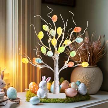 PEIDUO Easter Tree for The Home, 22in 24 LED Easter Egg Tree with Lights, Lighted Easter Tree Decor, USB and Battery Powered, 6H/18H Timer