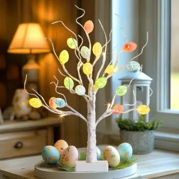 PEIDUO Easter Tree for The Home, 22in 24 LED Easter Egg Tree with Lights, Lighted Easter Tree Decor, USB and Battery Powered, 6H/18H Timer