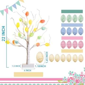 PEIDUO Easter Tree for The Home, 22in 24 LED Easter Egg Tree with Lights, Lighted Easter Tree Decor, USB and Battery Powered, 6H/18H Timer