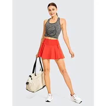 CRZ YOGA Women's High Waisted Pleated Tennis Skirts Lightweight Athletic Workout Running Sports Golf Skorts with Pockets Poppy XX-Small