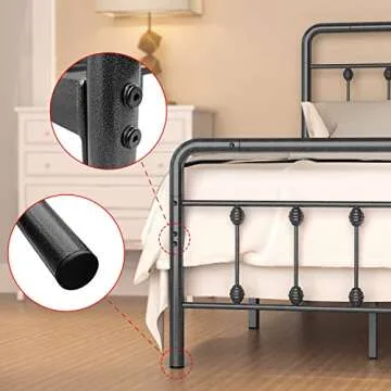 Noillats Metal Bed Frame Twin Size with Vintage Headboard and Footboard, Premium Stable Steel Slat Support Mattress Foundation, No Box Spring Needed and Easy Assembly, Dark Grey