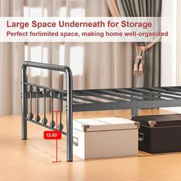 Noillats Metal Bed Frame Twin Size with Vintage Headboard and Footboard, Premium Stable Steel Slat Support Mattress Foundation, No Box Spring Needed and Easy Assembly, Dark Grey