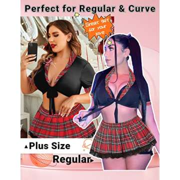 ADOME Women's Exotic Lingerie Sets Naughty Cosplay Lingerie School Girl Lingerie Set with Tie Top and Mini Skirt(BlackL)