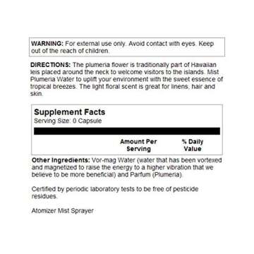 HERITAGE STORE Plumeria Flower Water w/Atomizer, Spray, Plumeria (Btl-Plastic) | 8oz