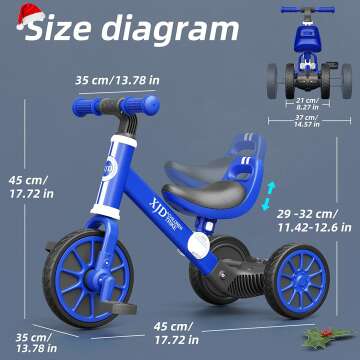 XJD 3-in-1 Kids Tricycle for Ages 10 Months to 3 Years